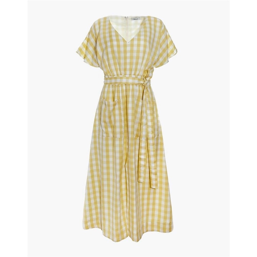 Madewell dolman sleeve yellow gingham dress 100% cotton size 0